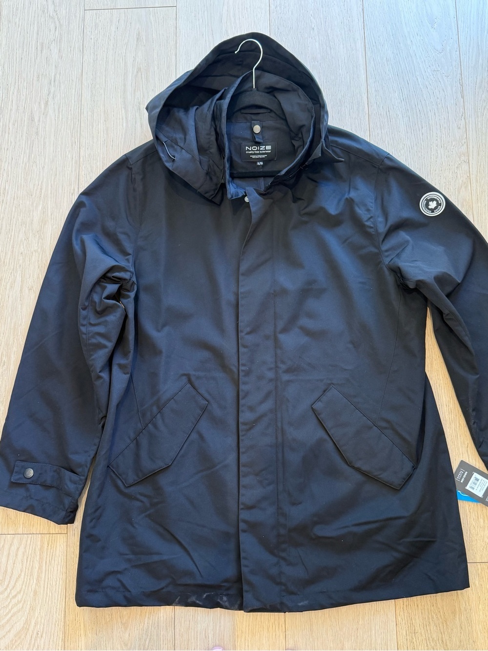 NOIZE Men’s Black Hooded Jacket Coat XL BNWT Minimalist Urban Waterproof Style